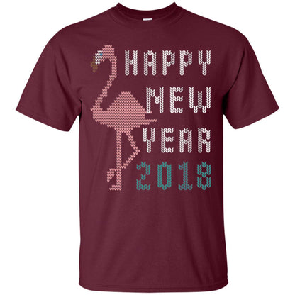 Happy New Year 2018 T-shirt Pink Flamingo Maroon