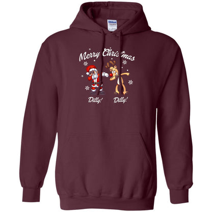 Christmas T-shirt Santa And Reindeer Dilly Dilly Maroon