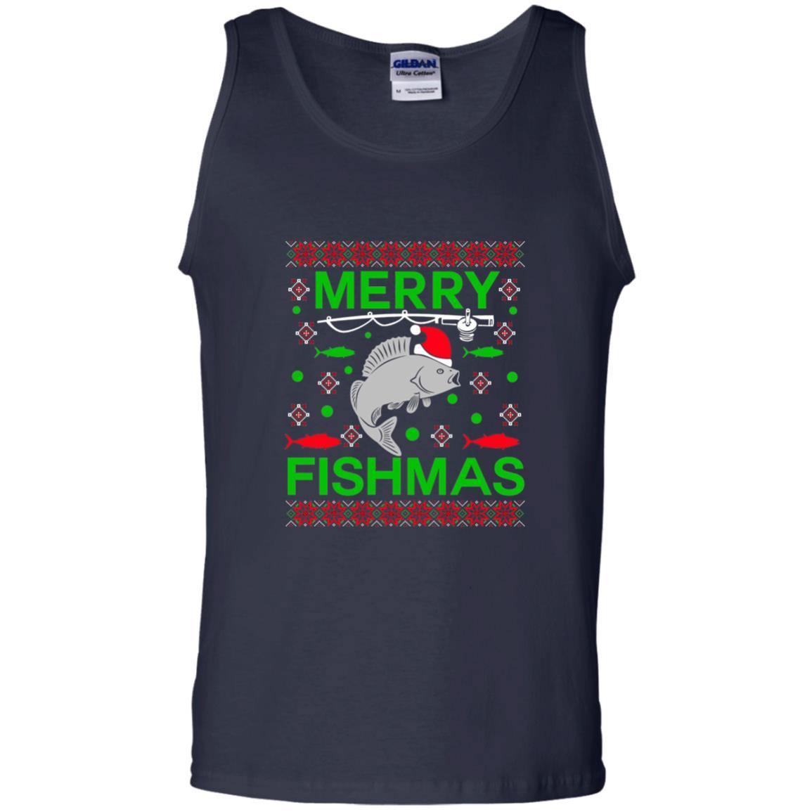 Christmas T-shirt Merry Fishmas Merry Christmas Fisherman Navy
