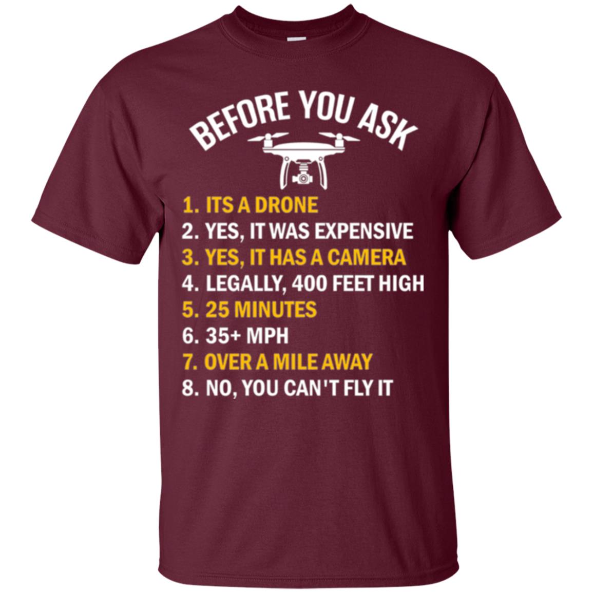 Before You Ask Funny Drone T-shirt You Can_t Fly It Maroon