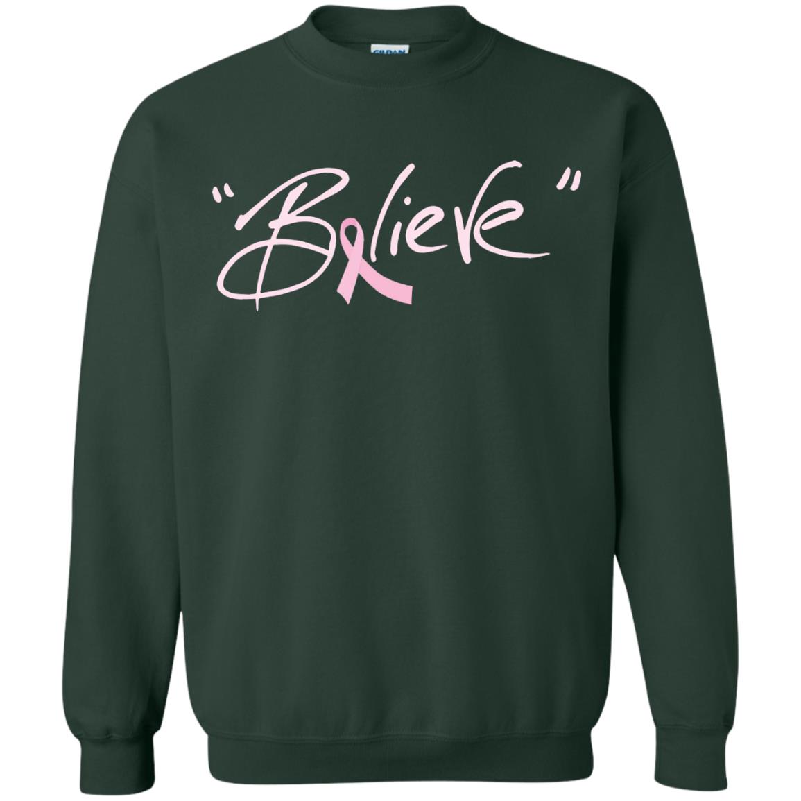 Breast Cancer Awareness Shirt Pink Ribbon Believe Forest Green