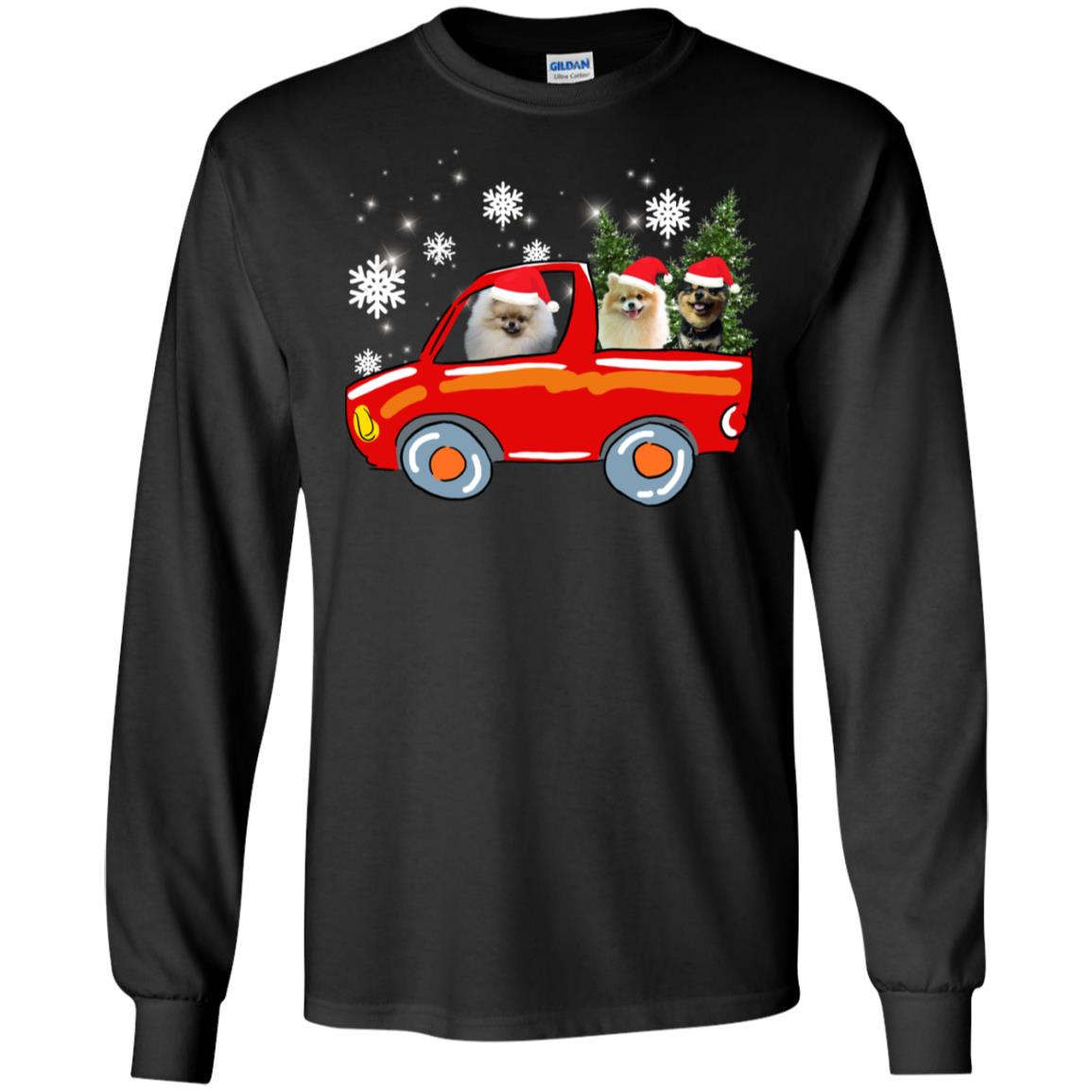 Pomeranians Dogs On Car Merry Christmas Gift ShirtG240 Gildan LS Ultra Cotton T-Shirt