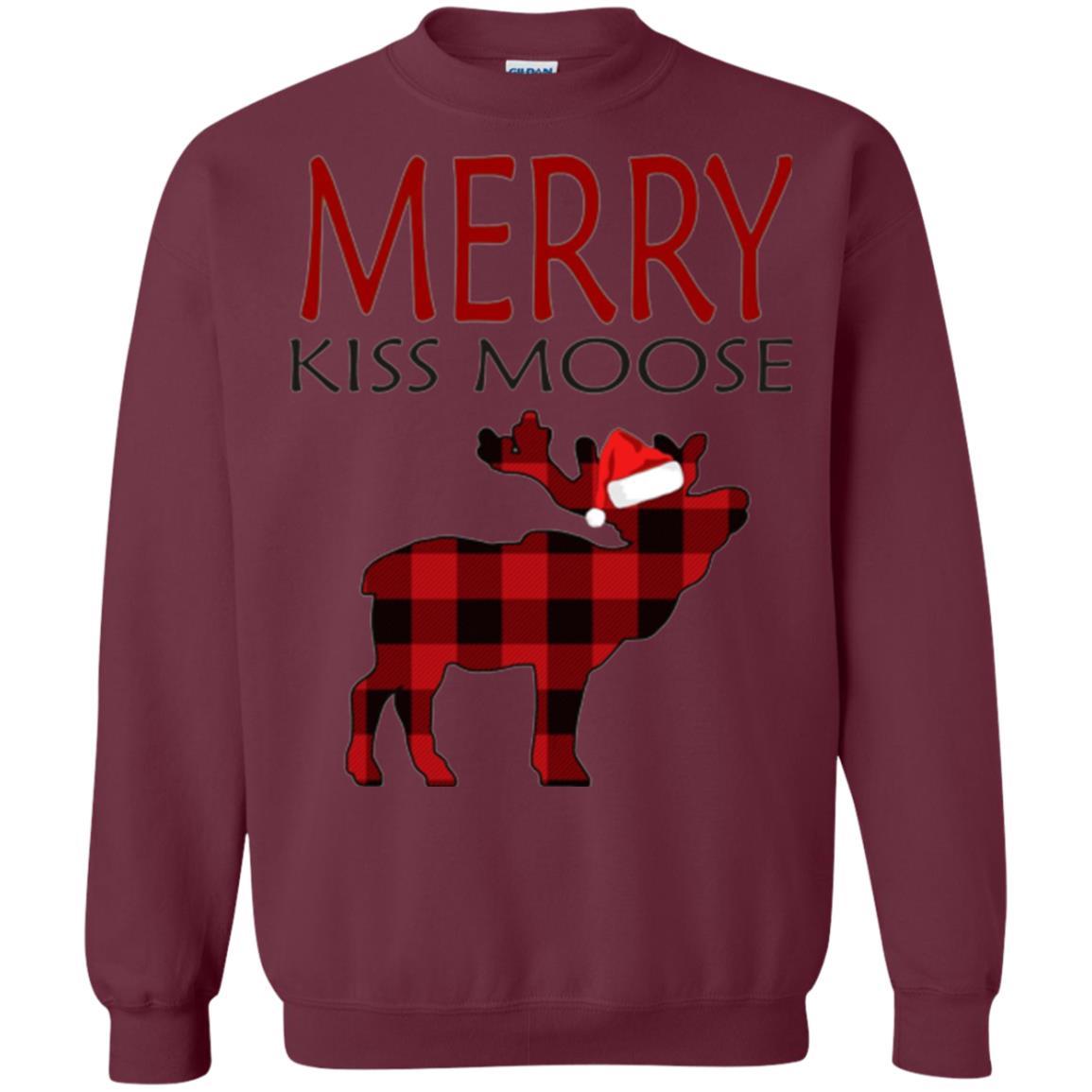 Christmas T-shirt Merry Kiss Moose Maroon