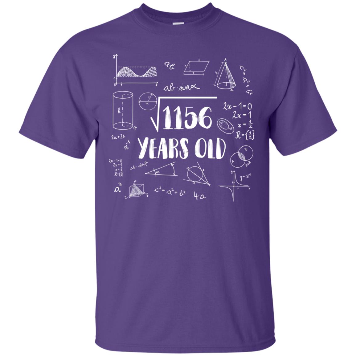 Square Root Of 1156 34th Birthday 34 Years Old Math T-shirt Purple