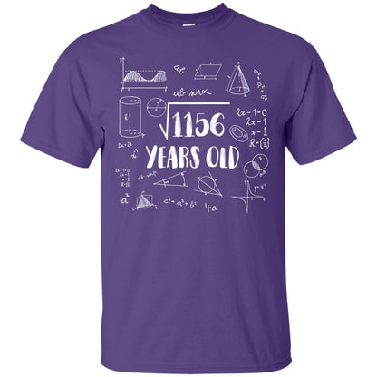 Square Root Of 1156 34th Birthday 34 Years Old Math T-shirt Purple