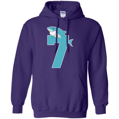 7th Birthday Shark Party Shirt Purple