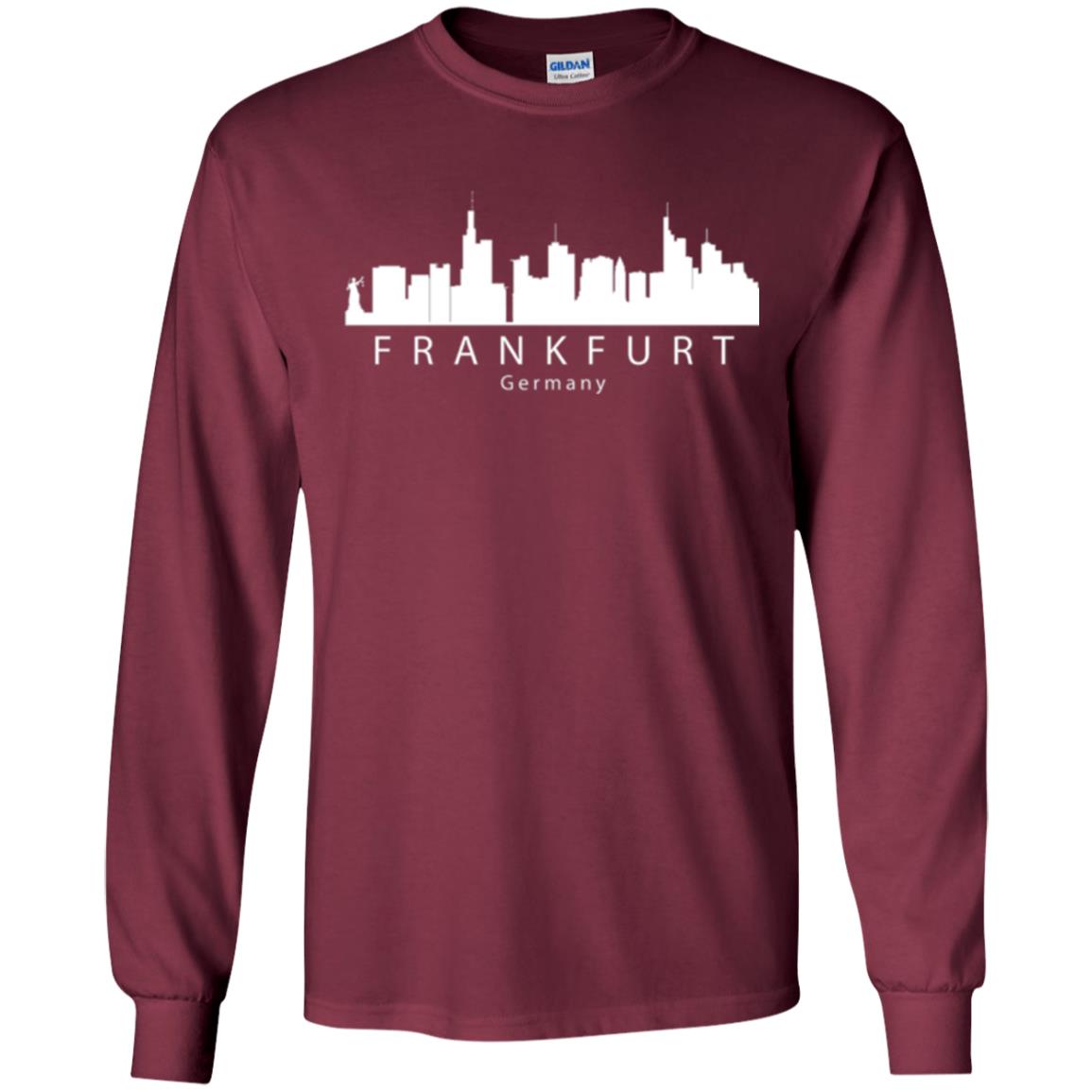 Frankfurt Germany Skyline T-shirt Maroon