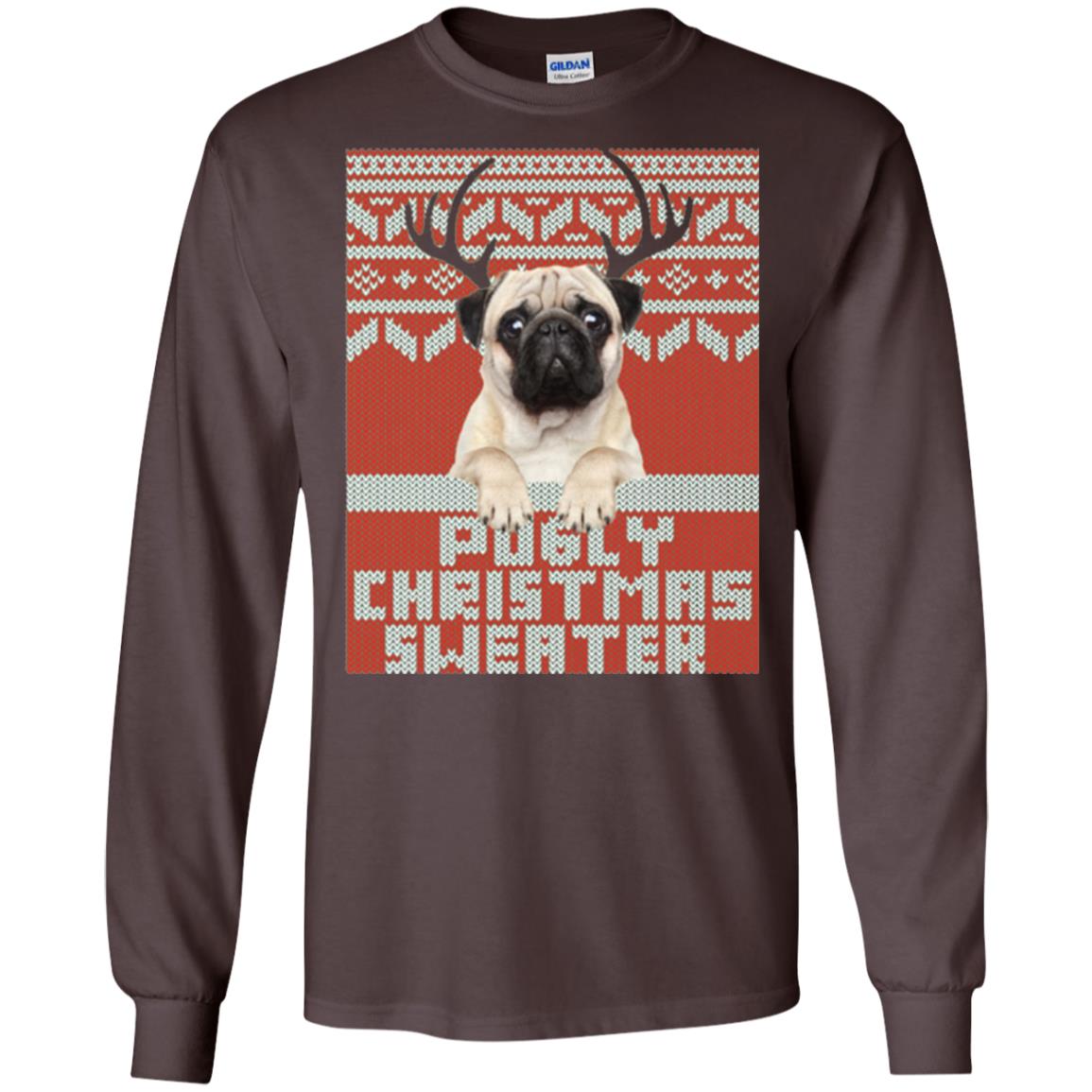 Dog Lovers T-shirt Pugly Christmas Sweater Dark Chocolate