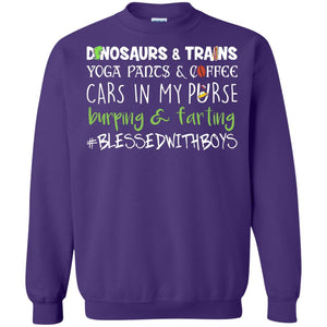 Dinosaurs And Trains Yoga Pants And Coffee  Boy And Mom T-shirtG180 Gildan Crewneck Pullover Sweatshirt 8 oz.
