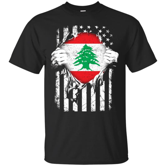 Super Lebanon Hearts American Patriot Flag Lebanese T-shirt Black