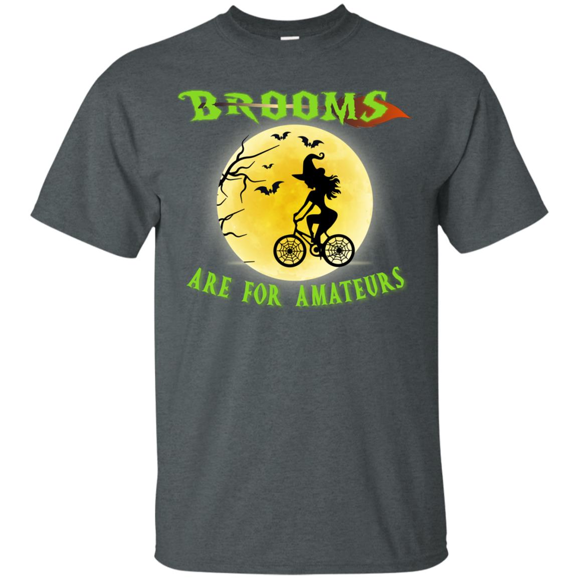 Brooms Are For Amateurs Witches Ride A Bicycle Funny Halloween Shirt Dark Heather