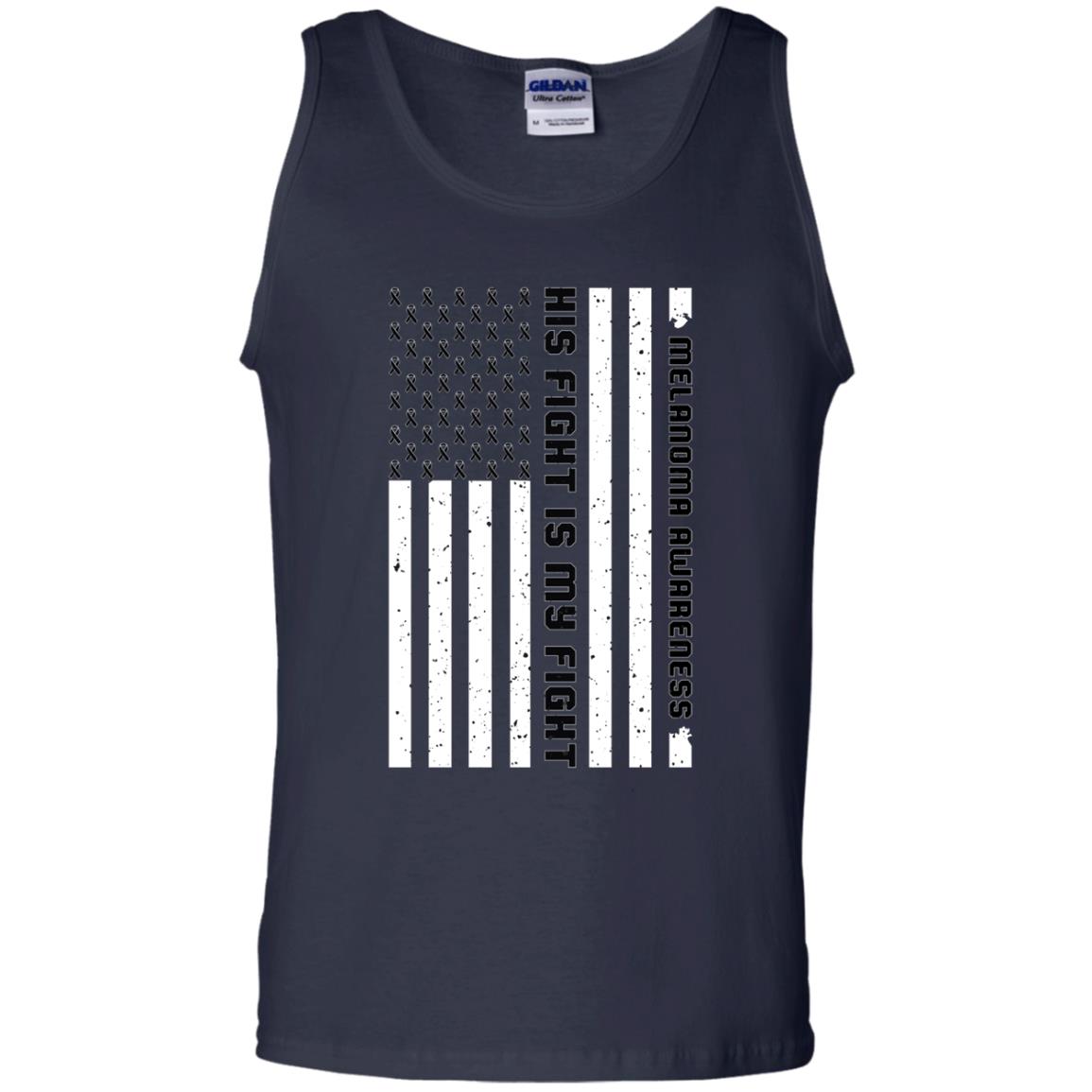 Melanoma Awareness His Fight Is My Fight Black Ribbon Stars Flag Of Usa Shirt Navy