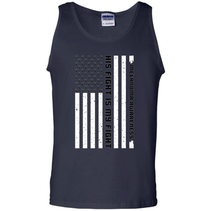 Melanoma Awareness His Fight Is My Fight Black Ribbon Stars Flag Of Usa Shirt Navy