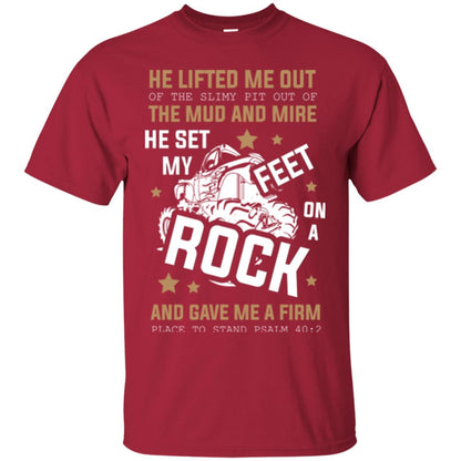 Christian T-shirt He Lifted Me Out Of The Slimy Pit Out Of The Mud And Cardinal