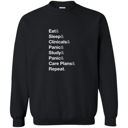 Nurse T-shirt Eat Sleep Clinicals Panic Study Panic Care Plans Repeat Black