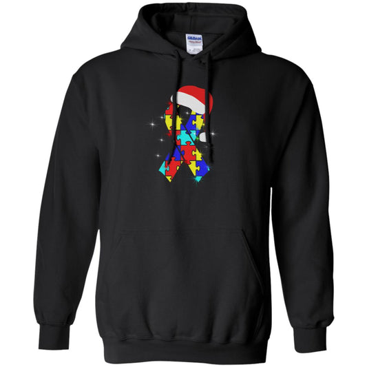 Autism Puzzle Ribbon Santa Hat X-mas Gift Shirt Black