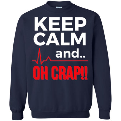 Funny Emergency Room T-shirt Keep Calm Oh Crap Flatline Navy