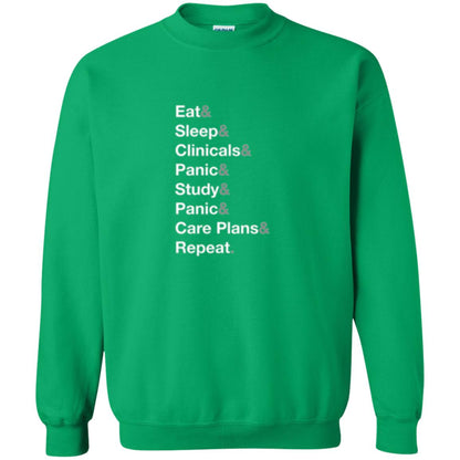 Nurse T-shirt Eat Sleep Clinicals Panic Study Panic Care Plans Repeat Irish Green
