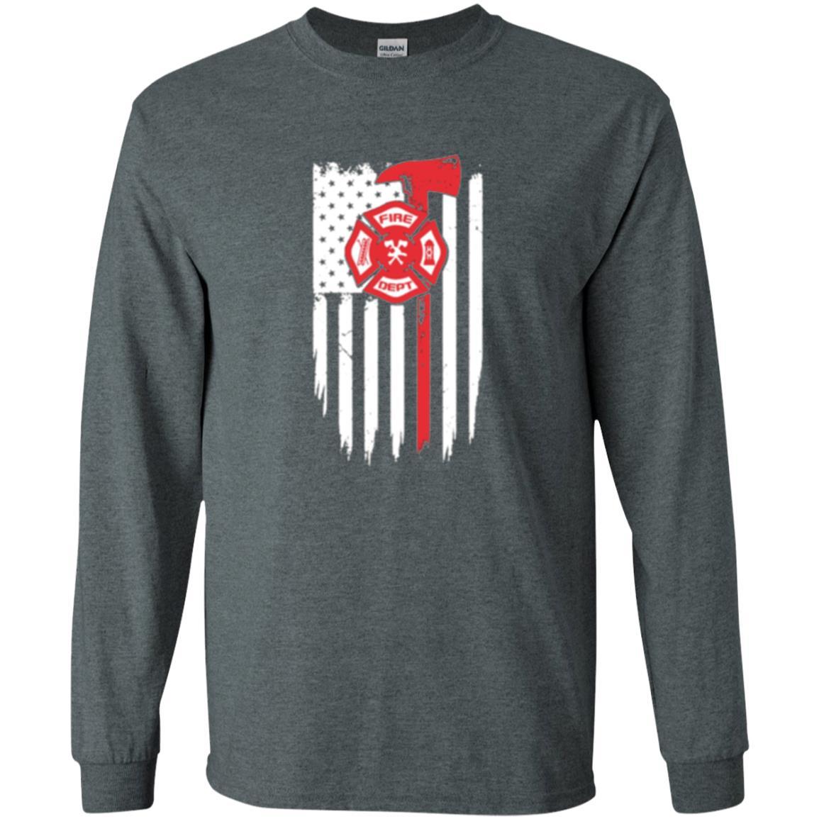 Firefighter T-shirt American Flag Proud Of Us Fireman Dark Heather