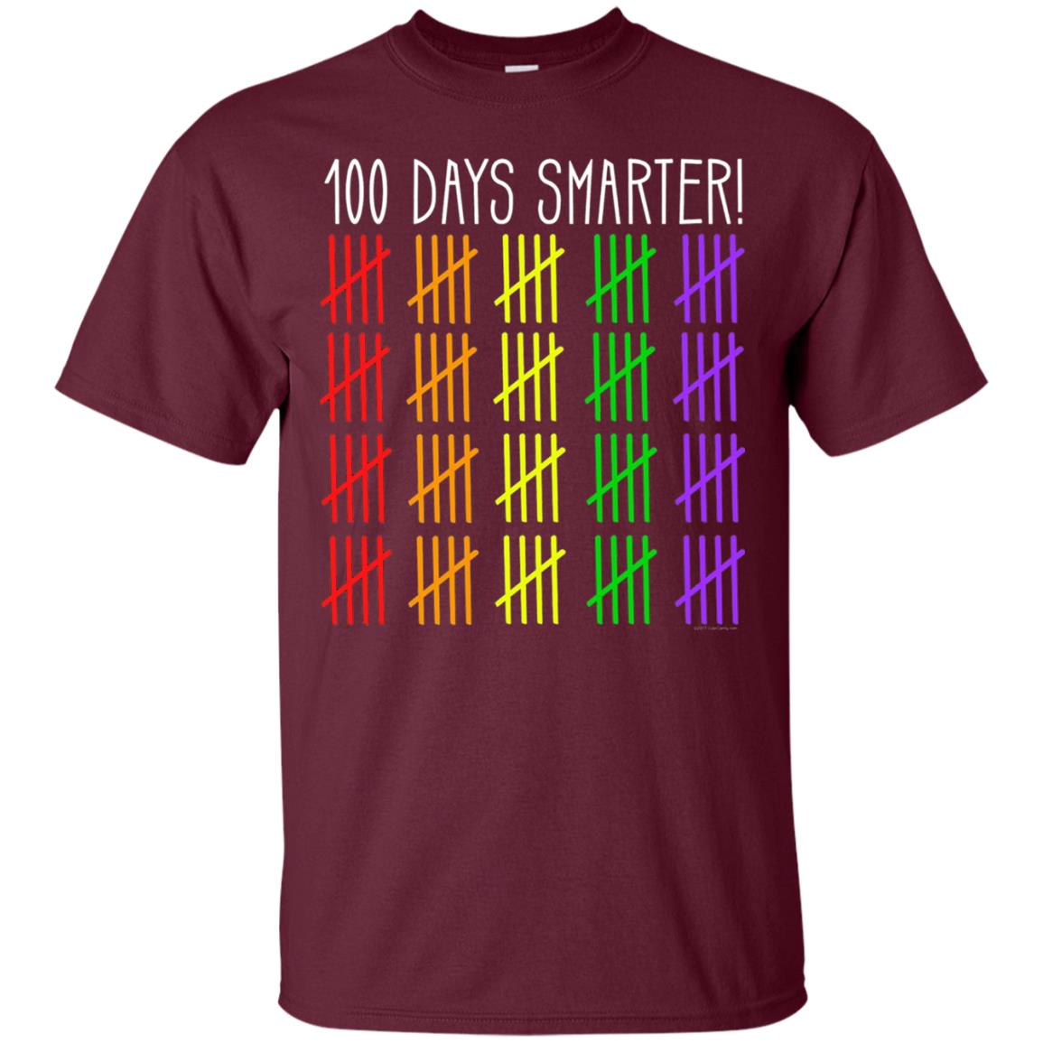 Kids T-shirt 100 Days Smarter Counting Hash Marks Days Of School Maroon