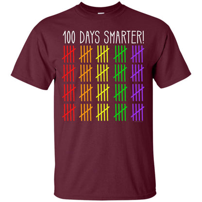 Kids T-shirt 100 Days Smarter Counting Hash Marks Days Of School Maroon