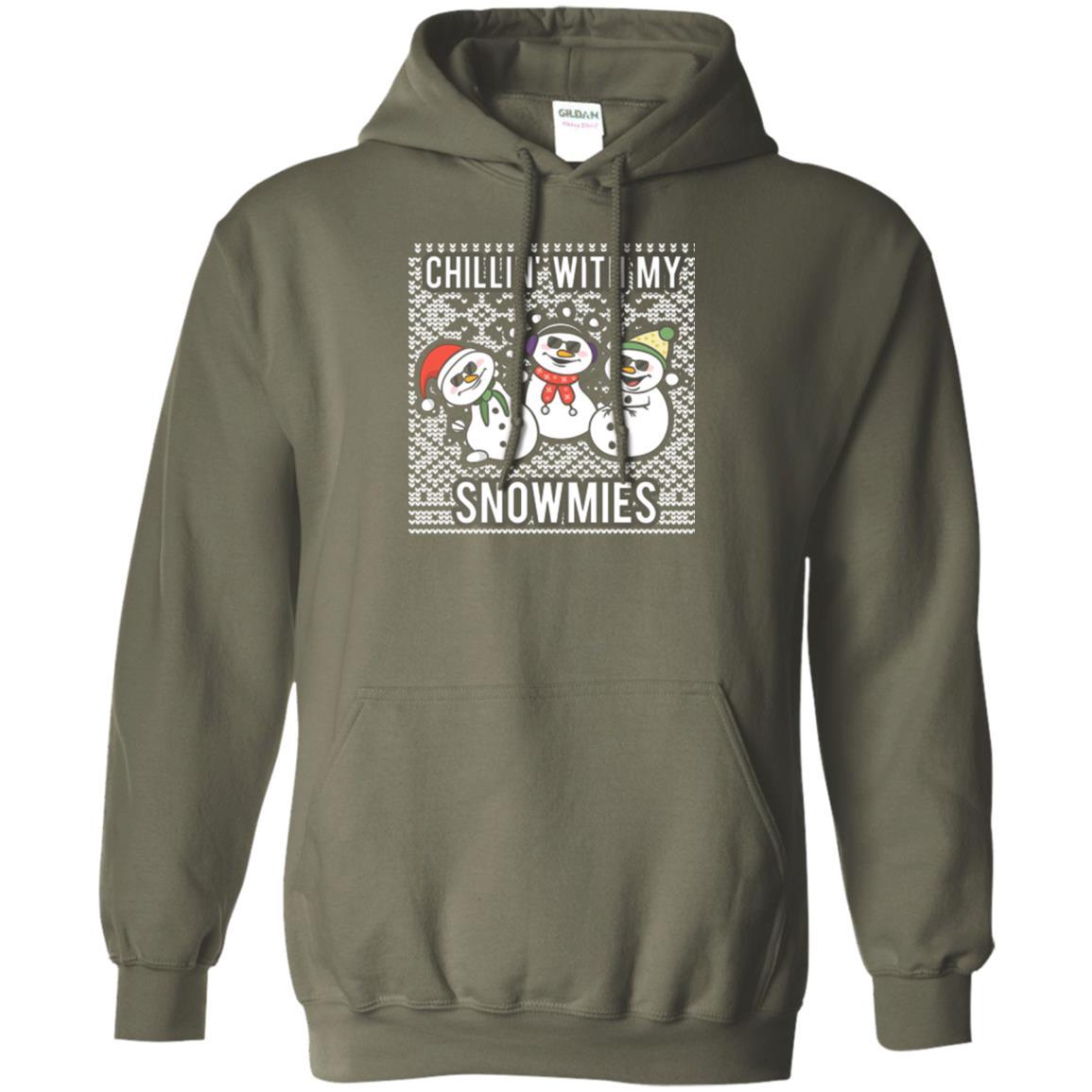 Christmas T-shirt Chillin' With My Snowmies Military Green