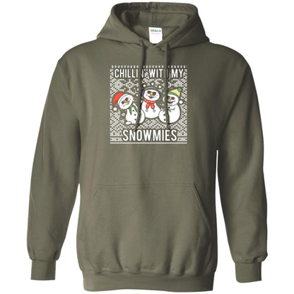 Christmas T-shirt Chillin' With My Snowmies Military Green