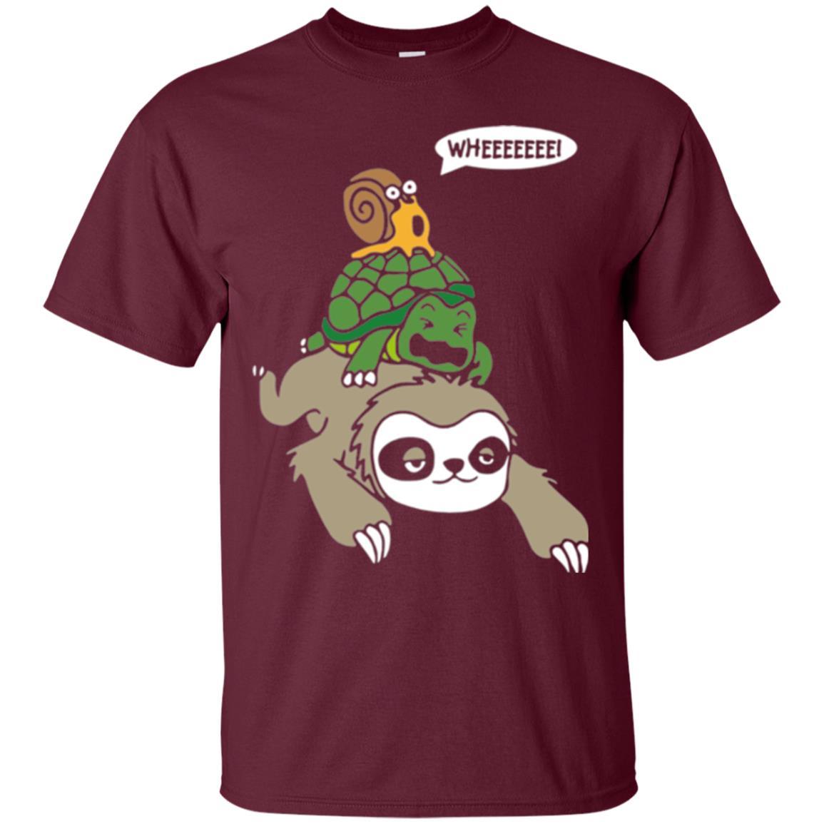 Running Wild T-shirt Sloth Turtle And Snail Piggyback Maroon