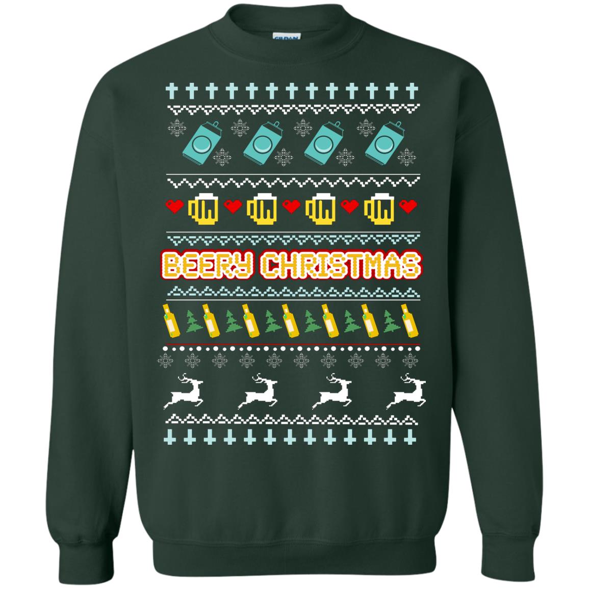 Beery Christmas Merry X-mas Beer Drinking Lovers Gift Shirt Forest Green