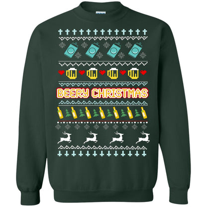 Beery Christmas Merry X-mas Beer Drinking Lovers Gift Shirt Forest Green