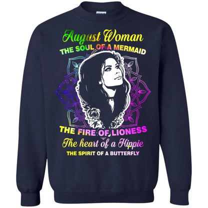 August Woman Shirt The Soul Of A Mermaid The Fire Of Lioness The Heart Of A Hippeie The Spirit Of A Butterfly Navy