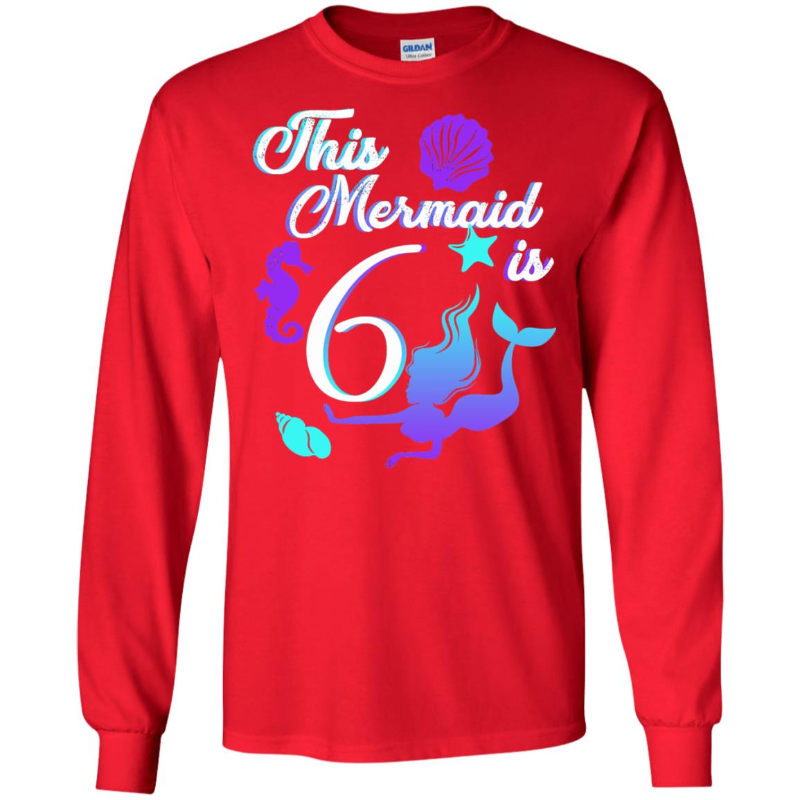6th Birthday Shirt This Mermaid Is 6 Red