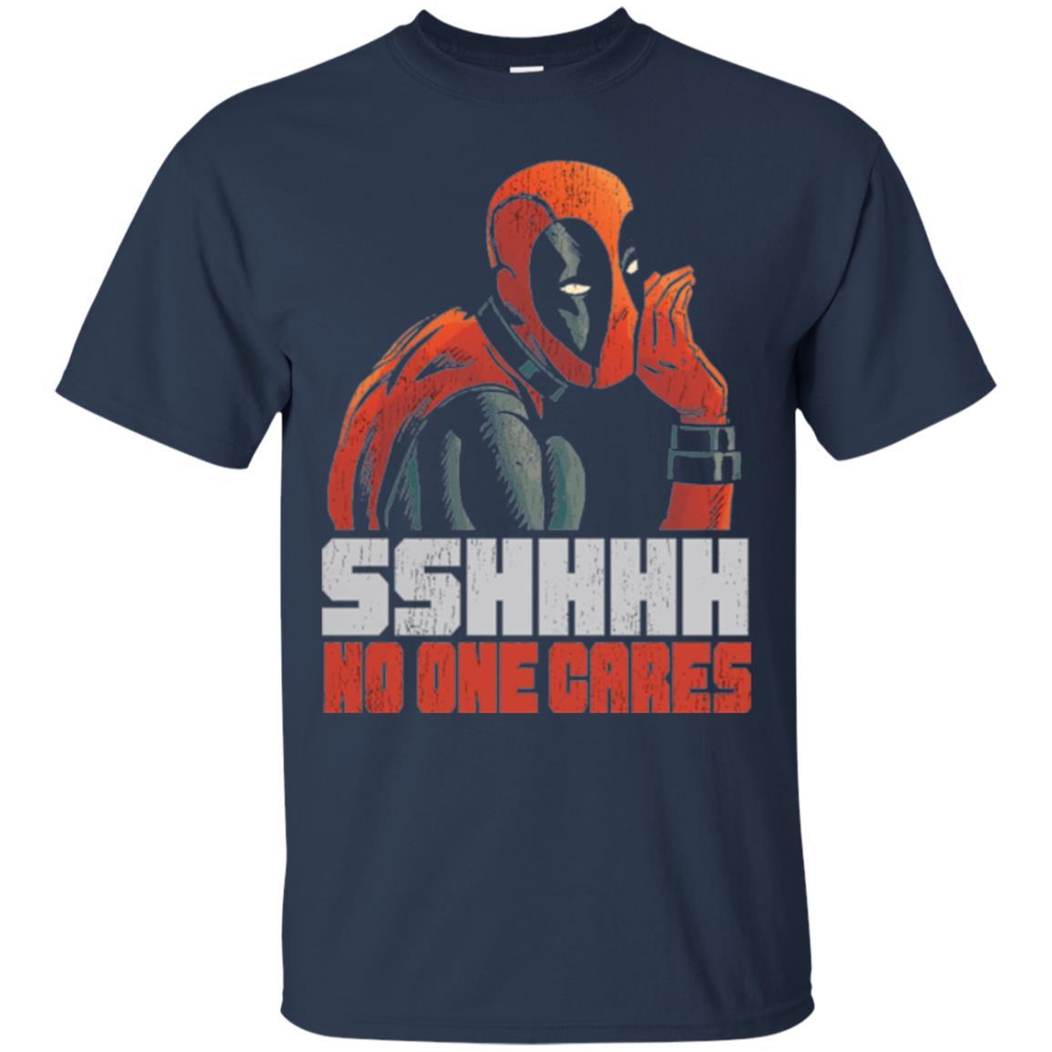 Marvel Deadpool T-shirt Sshhhh No One Cares Whisper Graphic Navy