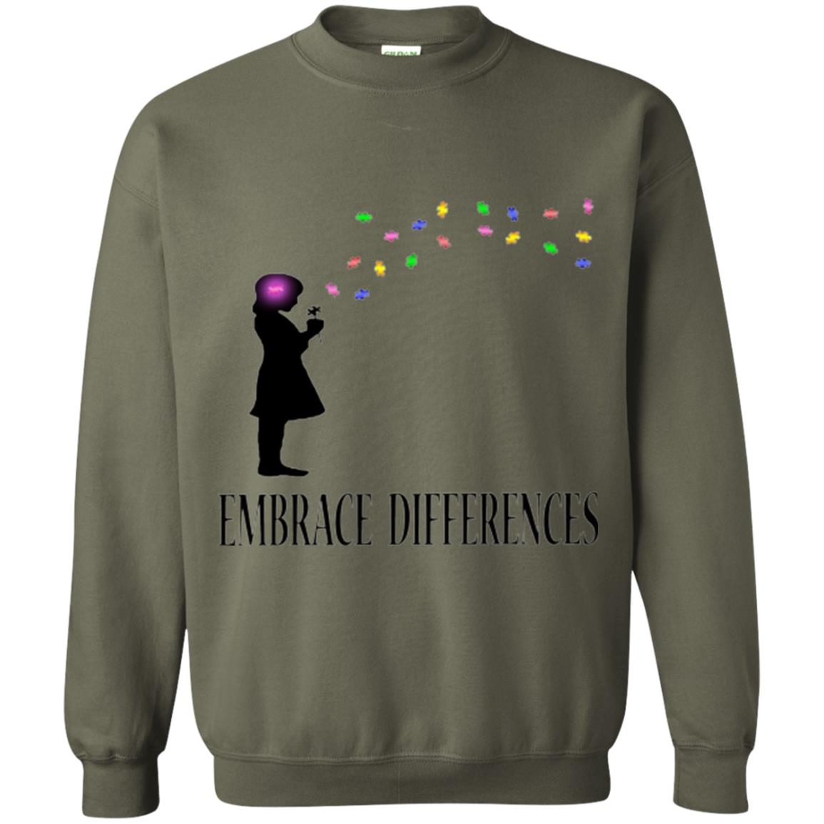 Autism Awareness T-shirt Embrace Differences T-shirt Military Green