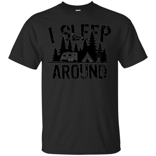 Funny Camping T-shirt I Sleep Around Black