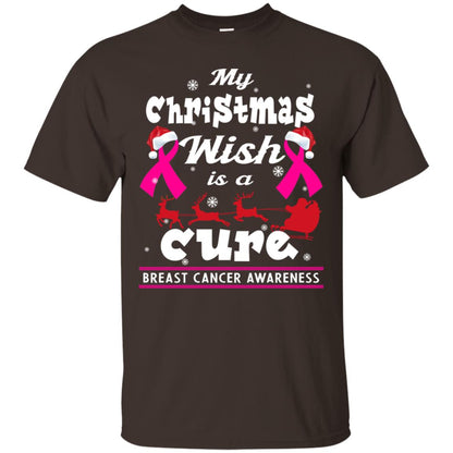 My Christmas Wish Is A Cure Breast Cancer Awareness X-mas Gift Shirt Dark Chocolate