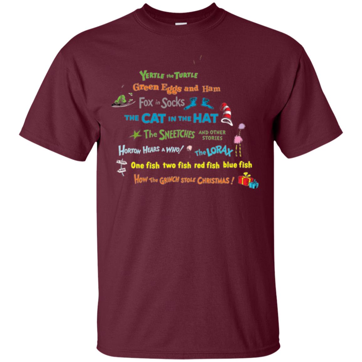 Dr. Seuss Book Title National Wear Red Day T-shirt Maroon