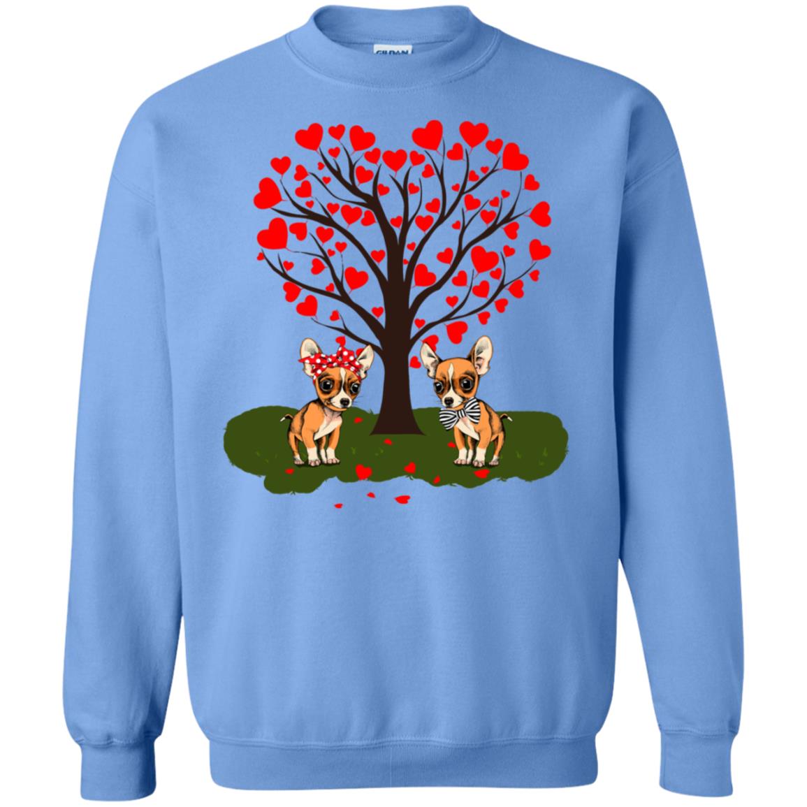 Valentine Chihuahua Couple Heart Tree Shirt Carolina Blue