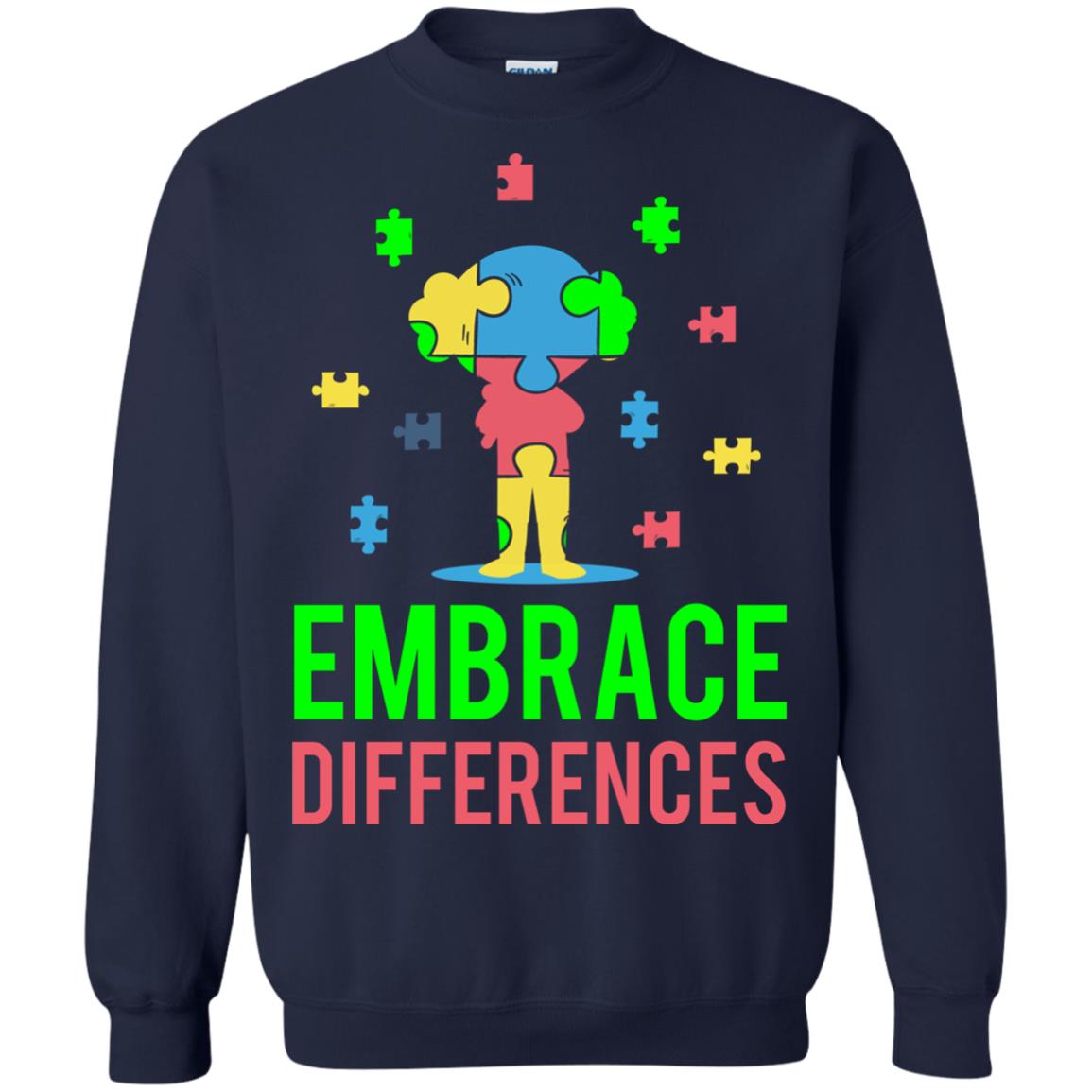 Autism Awareness T-shirt Embrace Differences Navy