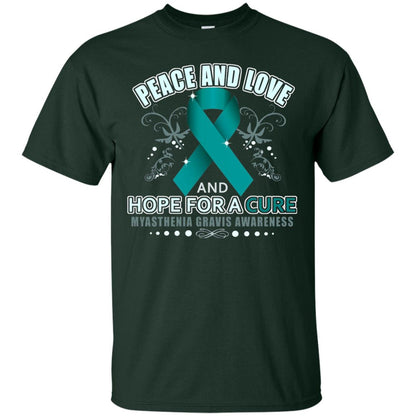 Myasthenia Gravis Awareness T-shirt Peace Love And Hope Forest Green