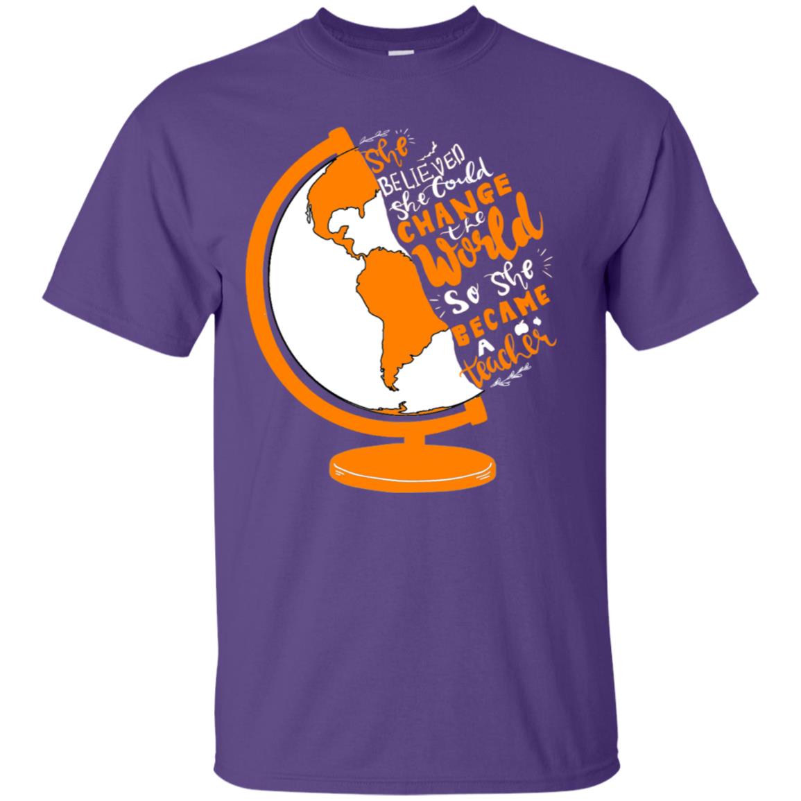 She Believed She Could Change The World So She Became A Teacher Best Quote Shirt Purple