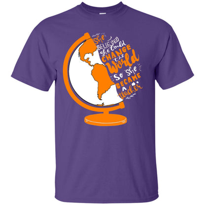 She Believed She Could Change The World So She Became A Teacher Best Quote Shirt Purple