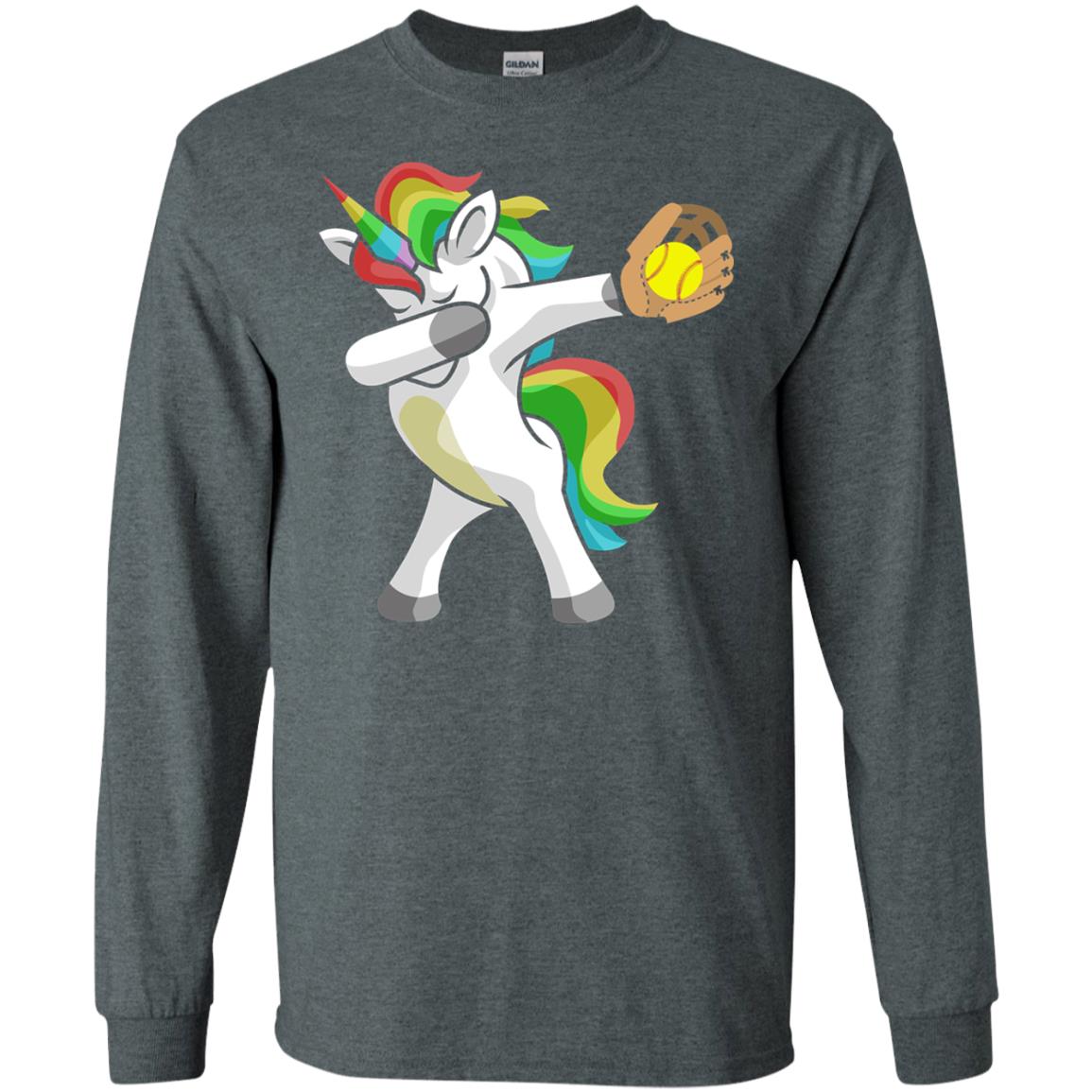 Dabbing Unicorn Softball T-shirt Funny Dabbing Dark Heather