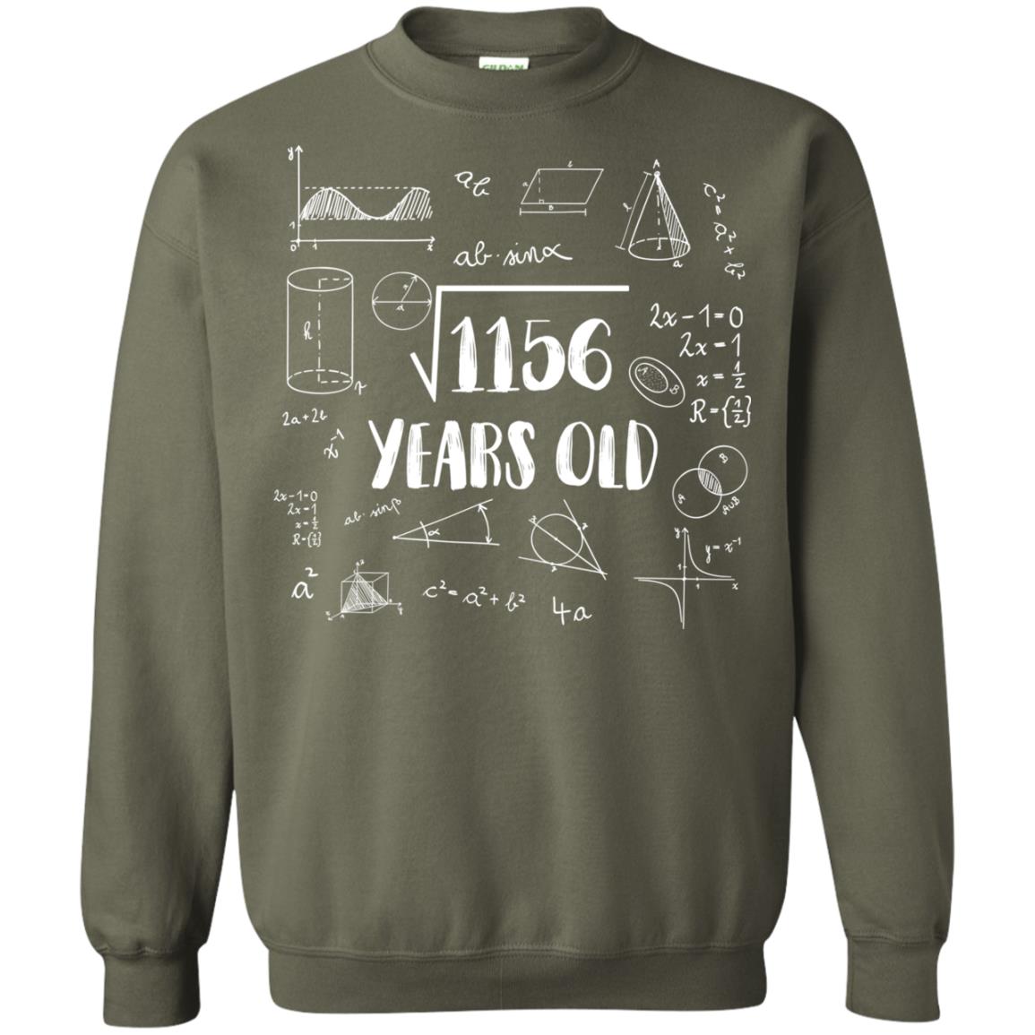 Square Root Of 1156 34th Birthday 34 Years Old Math T-shirt Military Green