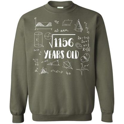 Square Root Of 1156 34th Birthday 34 Years Old Math T-shirt Military Green