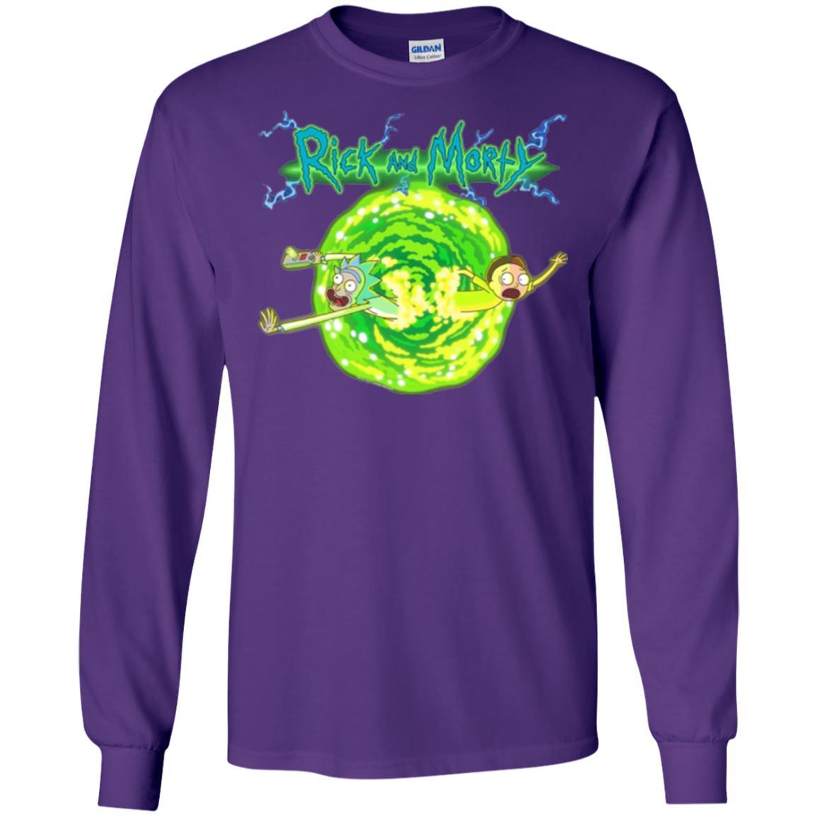 Rick Morty T-shirt Portal Glow Lightning Logo Purple