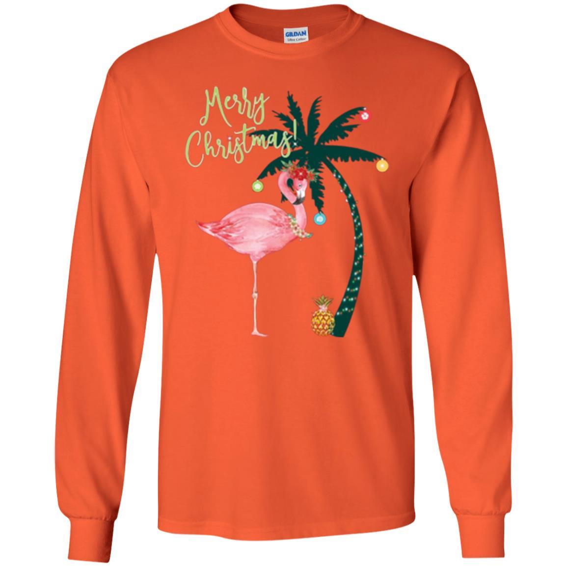 Christmas T-shirt Flamingo Merry Christmas Orange