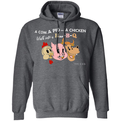 A Cow A Pig And A Chicken Walk Into A Bar-b-q The End Shirt Dark Heather
