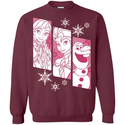 Frozen Anna Elsa Olaf Snowflake Panel Graphic T-shirt Maroon