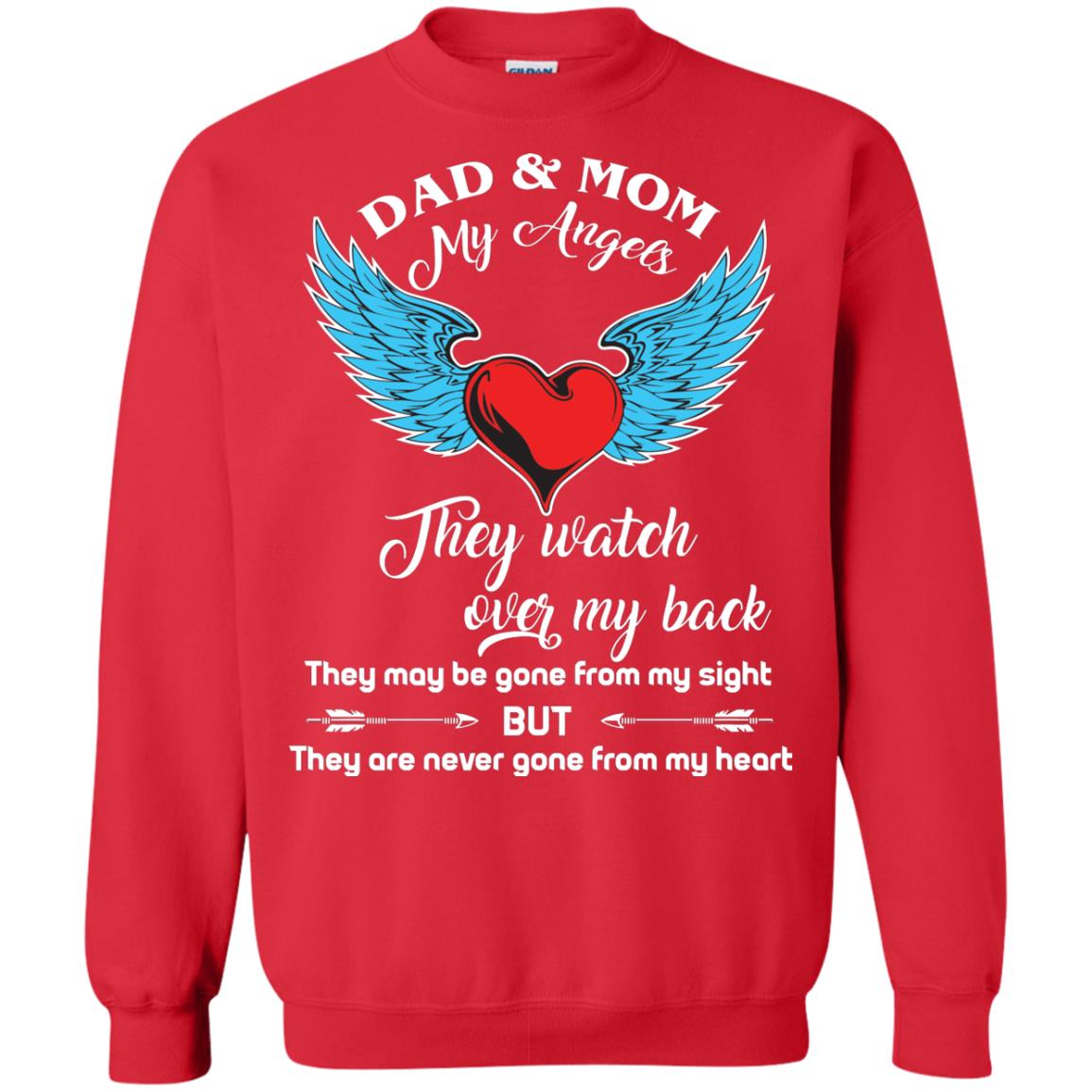 Dad And Mom My Angels They Watch Over My Back Family T-shirt Red
